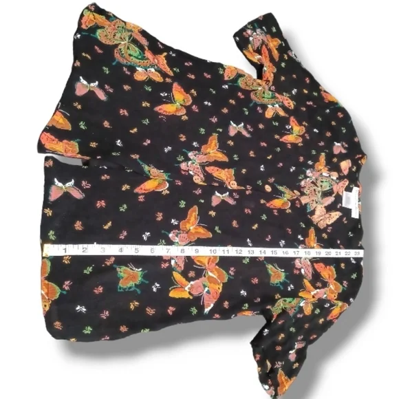 90s Butterfly Slinky Crepe Jacqueline Lauren Stretch Button Up Whimsygoth Blouse - Picture 8 of 16